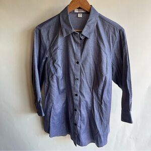 Coldwater Creek No Iron Button Up Shirt Blue Sz XL 16 Women’s 3/4 Sleeve EUC